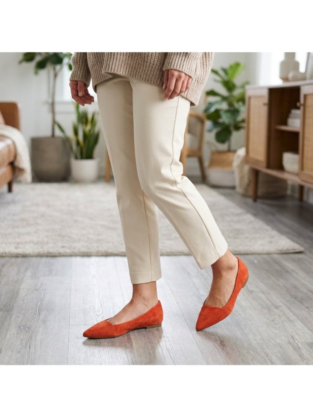 Crown Vintage Orange/Tangerine Ballet Flats Suede Leather Sz 8.5M Pointed Toe
